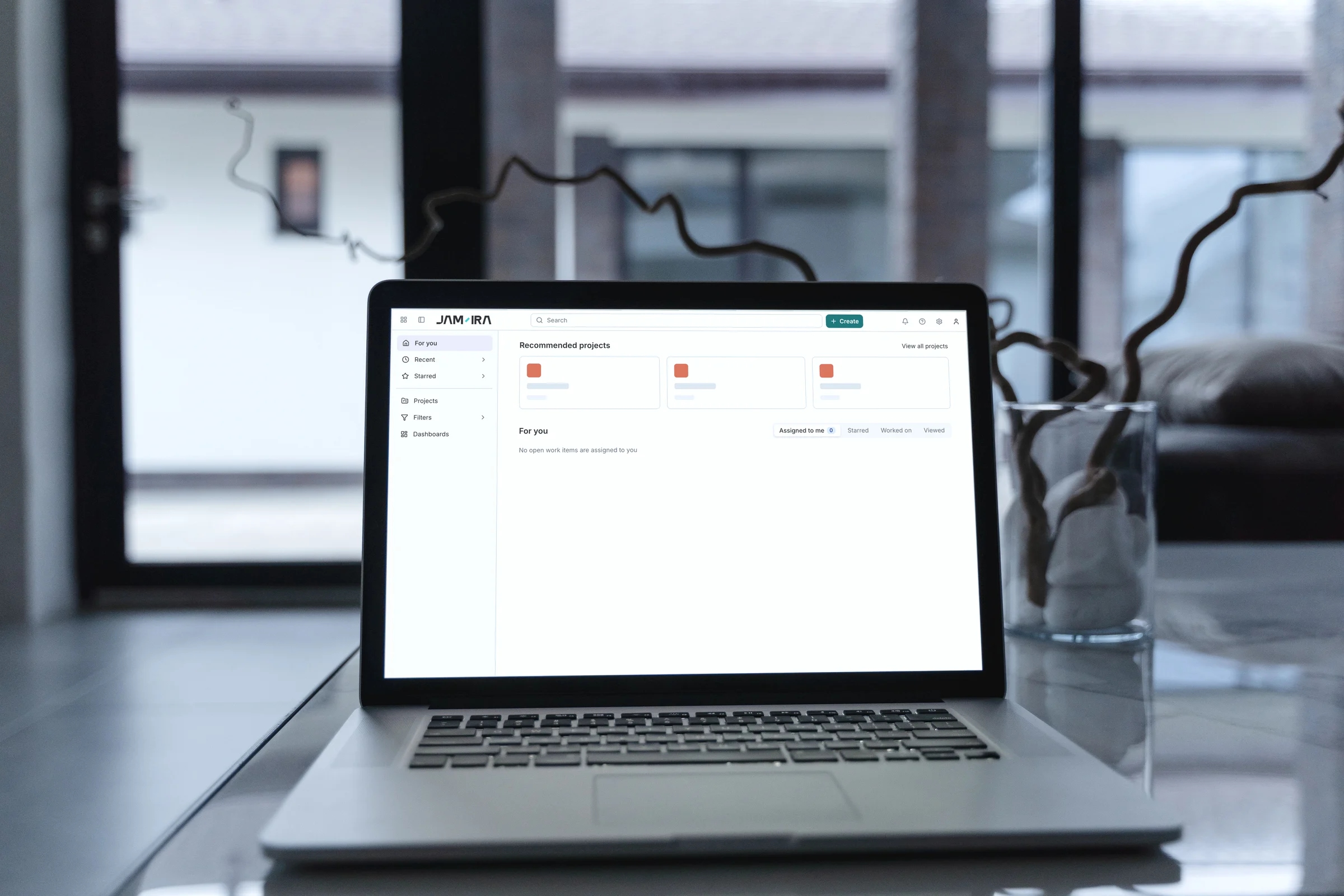 Het startscherm van JamIra, de projectmanagementsoftware van JAM-IT, op een laptop