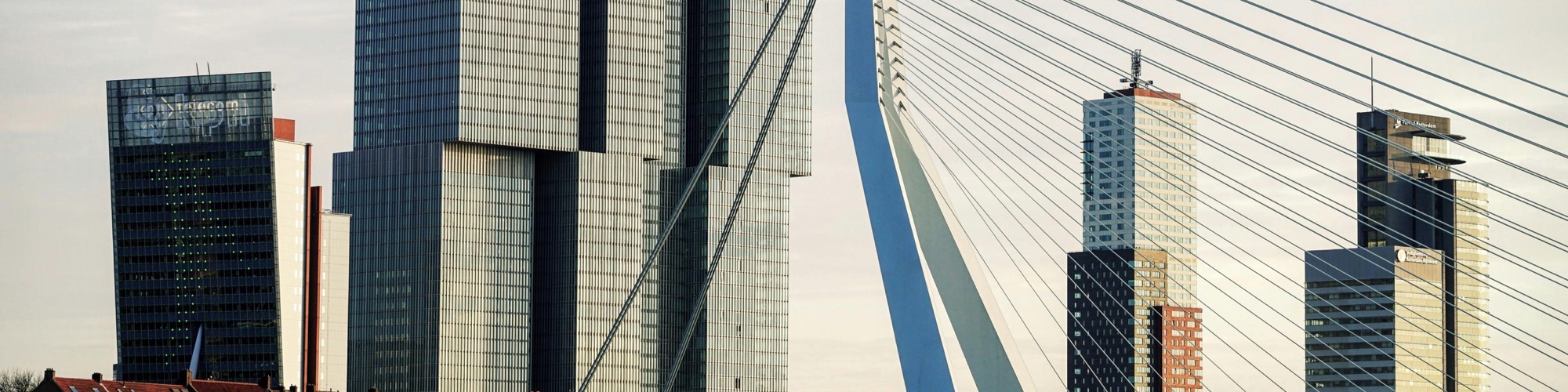 Skyline van Rotterdam met de Erasmusbrug